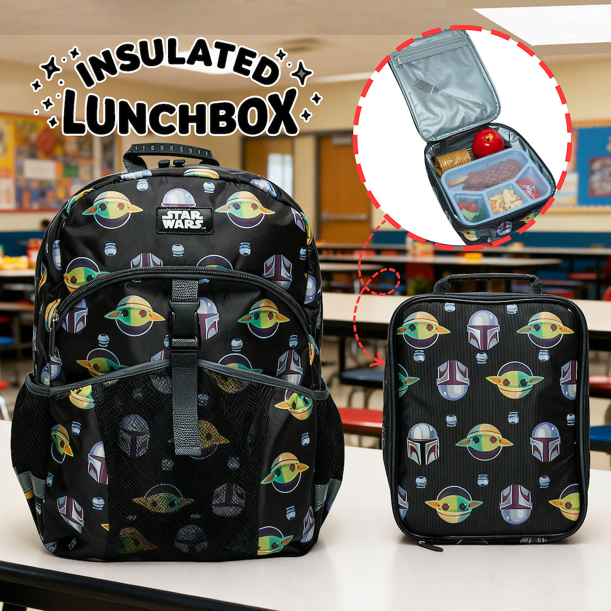 The Mandalorian and Grogu 2-Piece 16" Kids Backpack & Lunch Box Set For School And Travel