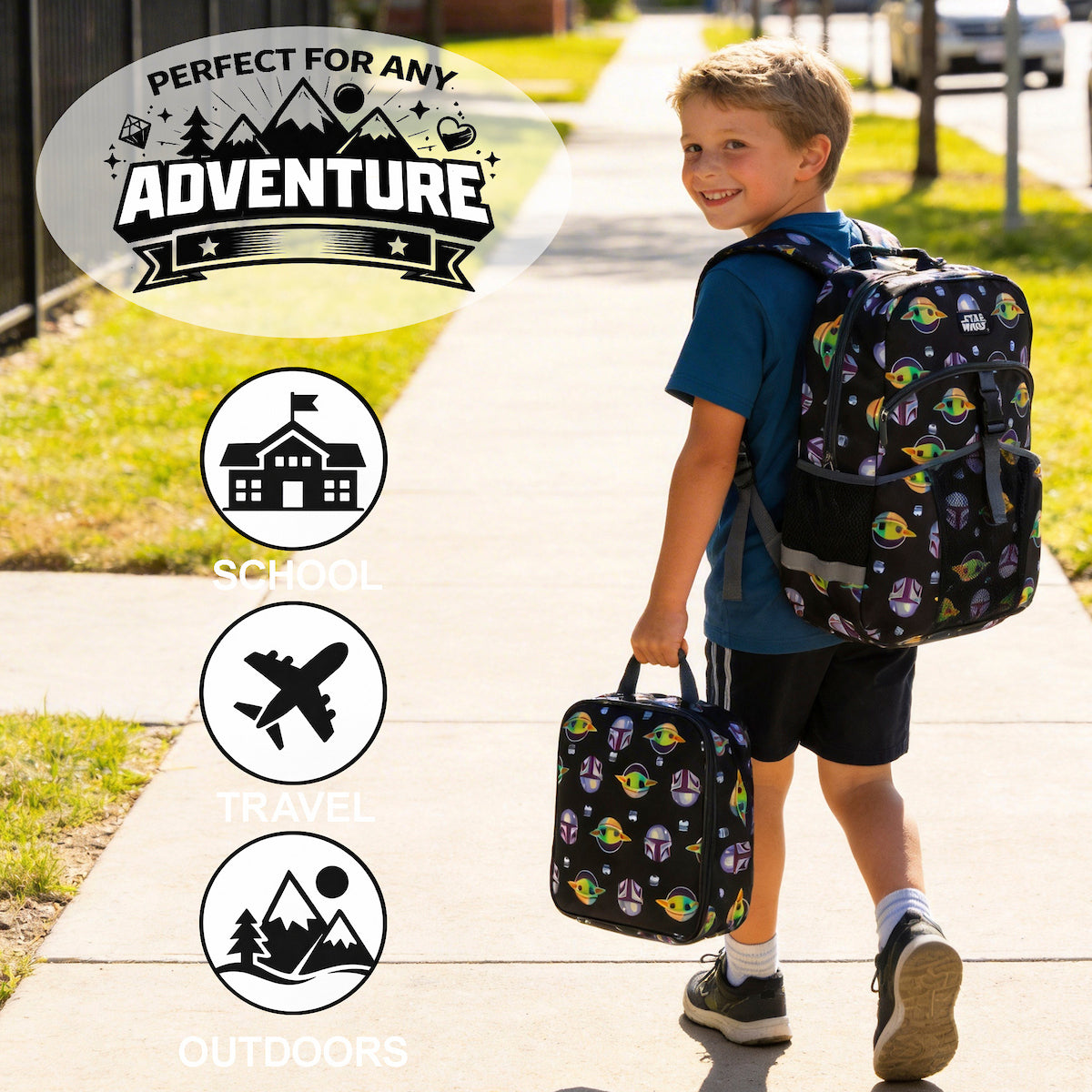 The Mandalorian and Grogu 2-Piece 16" Kids Backpack & Lunch Box Set For School And Travel