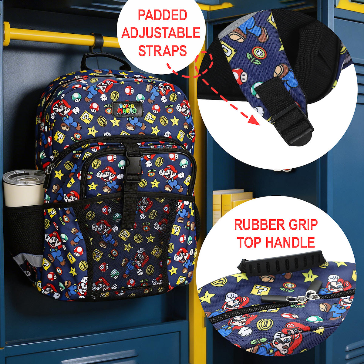 Super Mario Bros. All-Over Print 2-Piece 16" Kids Backpack & Lunch Box Set For School And Travel