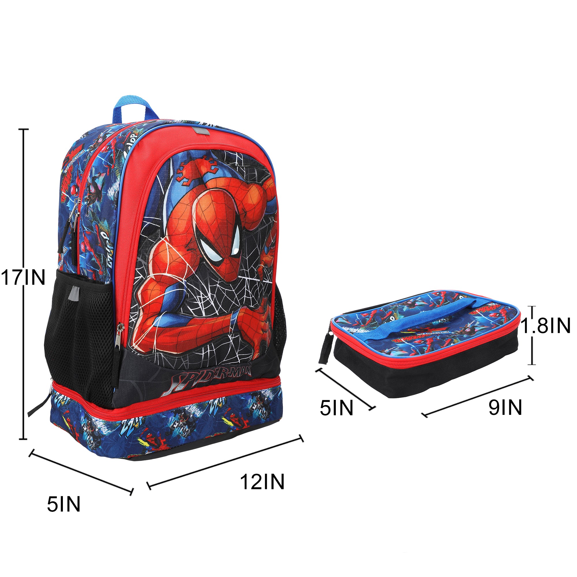Spider-Man Classic 3-Piece 17" Toddler Backpack & Lunchbox Set With Water Bottle