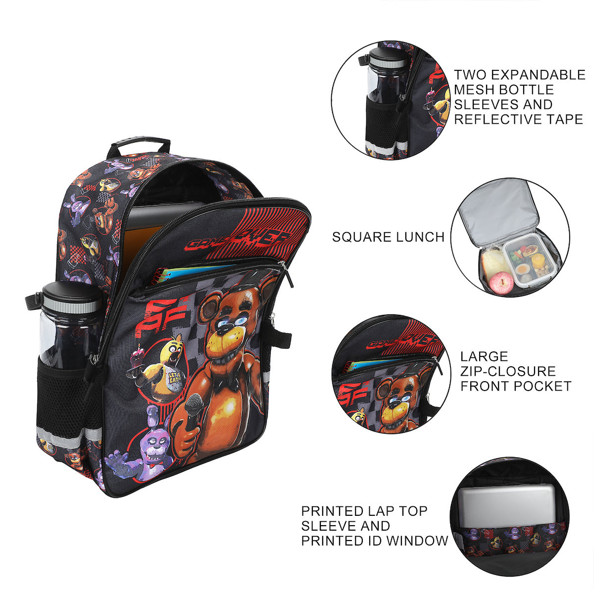 Five Nights at Freddy's Game Over 5-Piece 16" Backpack And Lunch Set For School & Travel