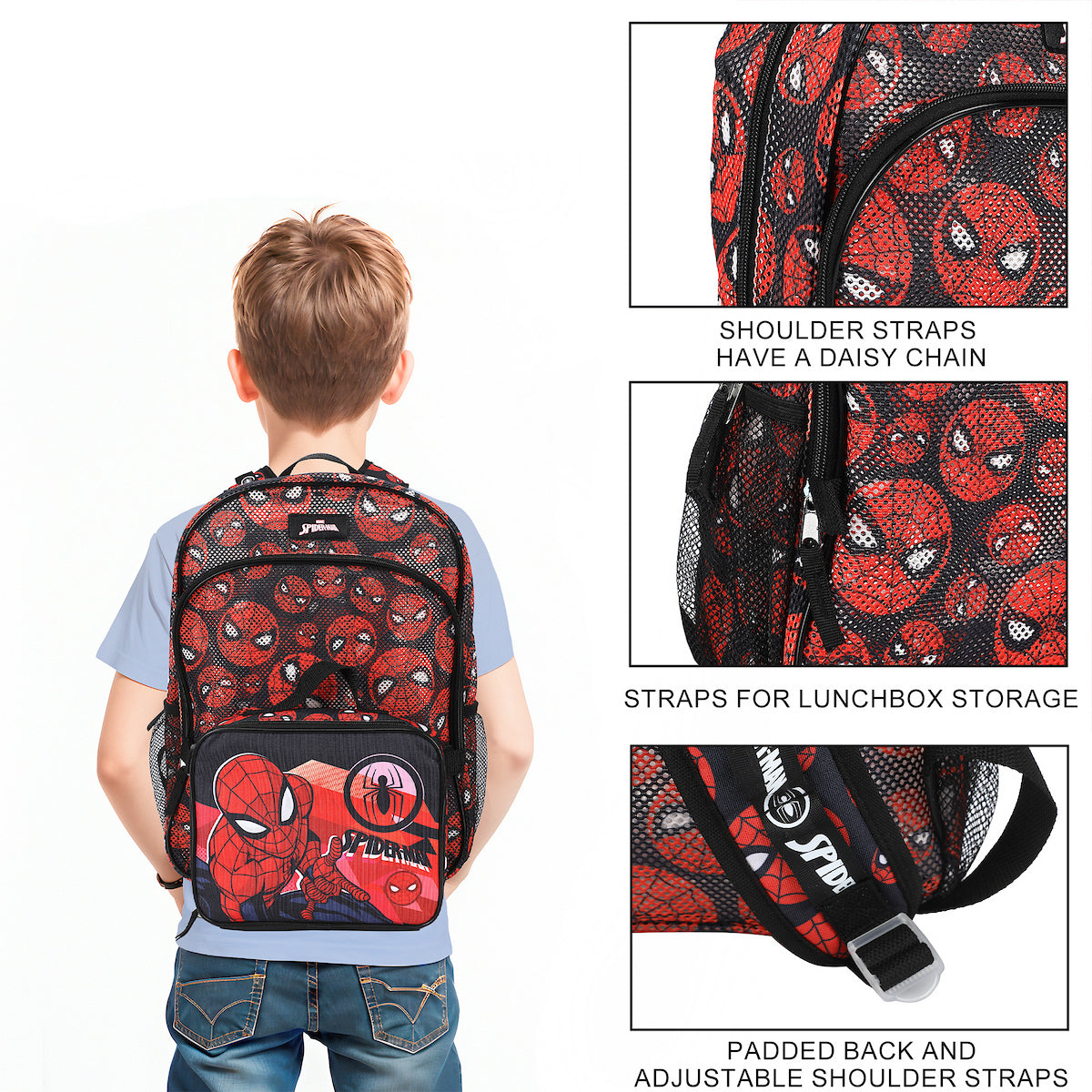 Spider-Man Classic Printed Mesh 16" Youth Backpack with Lunch Kit