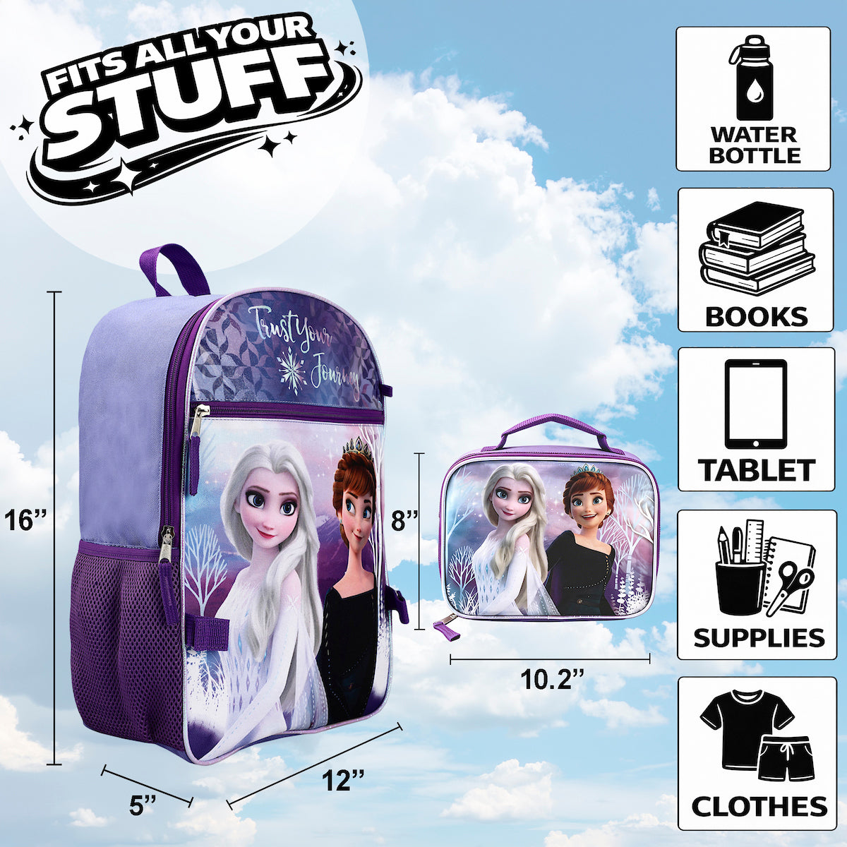 Frozen 16 inch Backpack 4-piece Set with lunch box for girls