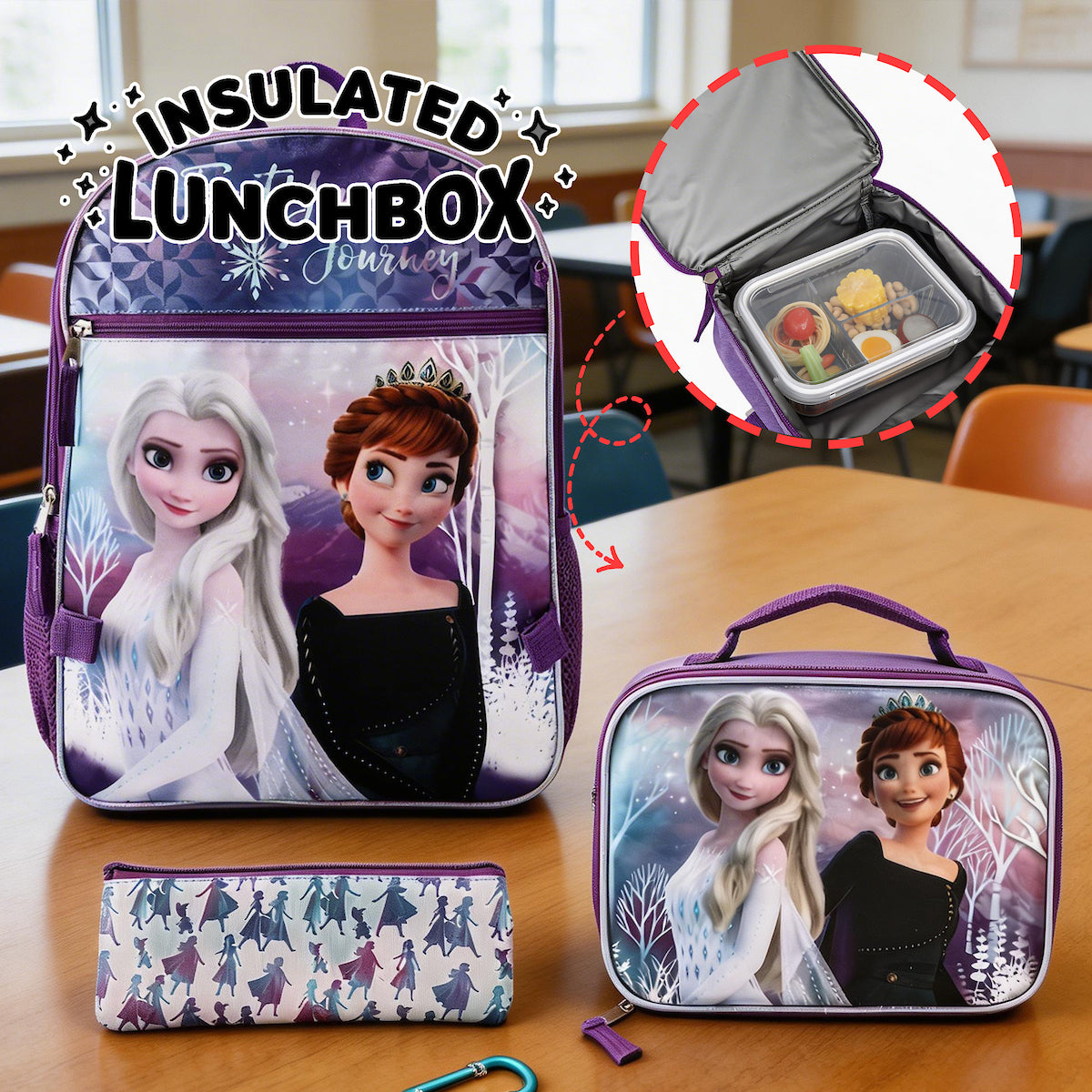 Frozen 16 inch Backpack 4-piece Set with lunch box for girls