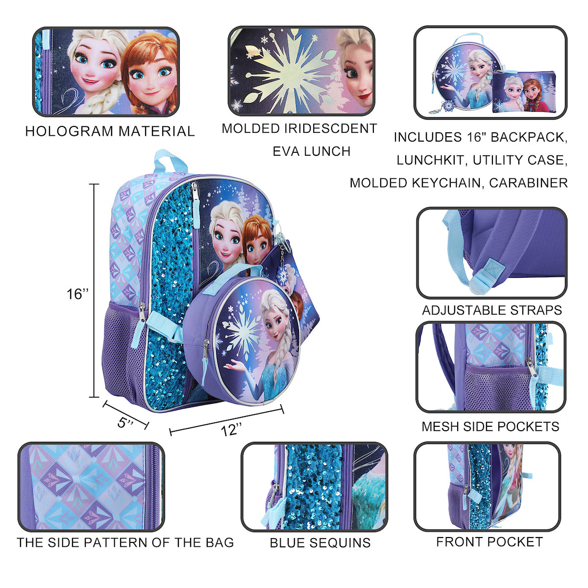 Disney's Frozen Elsa & Anna 16 5-Piece Backpack & Lunchbox Set