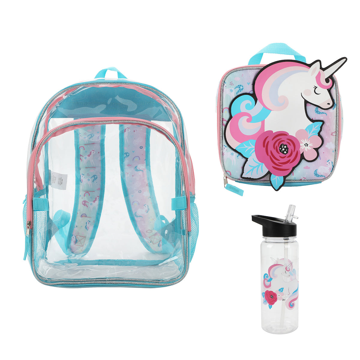 Floral Unicorn 3-Piece Backpack & Lunchbox Set With Water Bottle