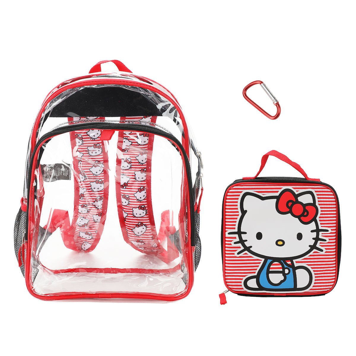 Hello Kitty 16" 3-PC Clear Backpack and Lunch Kit Set with Lunch Bag and Carabiner