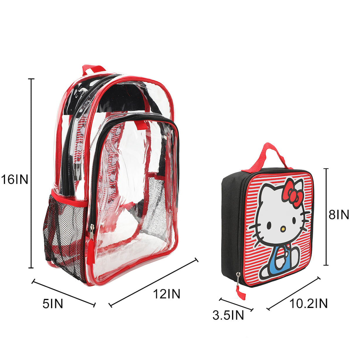 Hello Kitty 16" 3-PC Clear Backpack and Lunch Kit Set with Lunch Bag and Carabiner