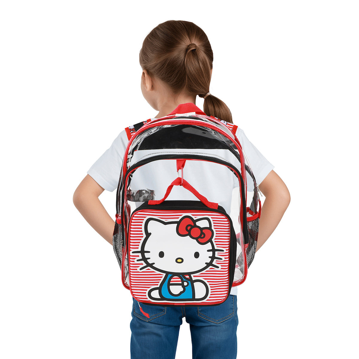 Hello Kitty 16" 3-PC Clear Backpack and Lunch Kit Set with Lunch Bag and Carabiner