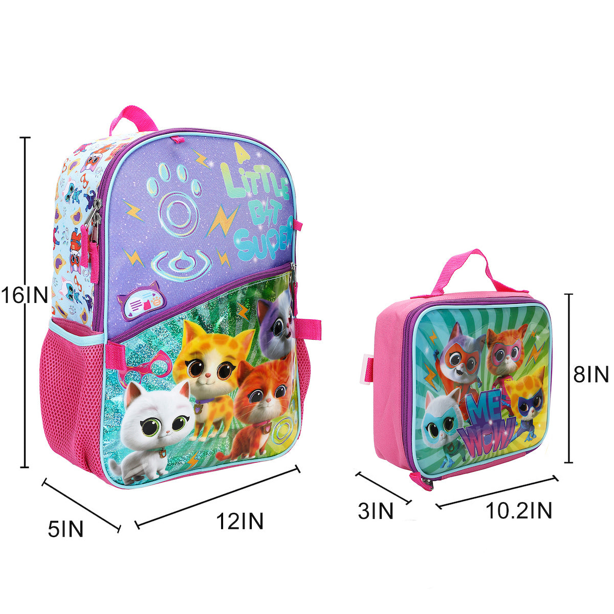 SuperKitties 5-Piece 16” Backpack And Lunch Set For School & Travel