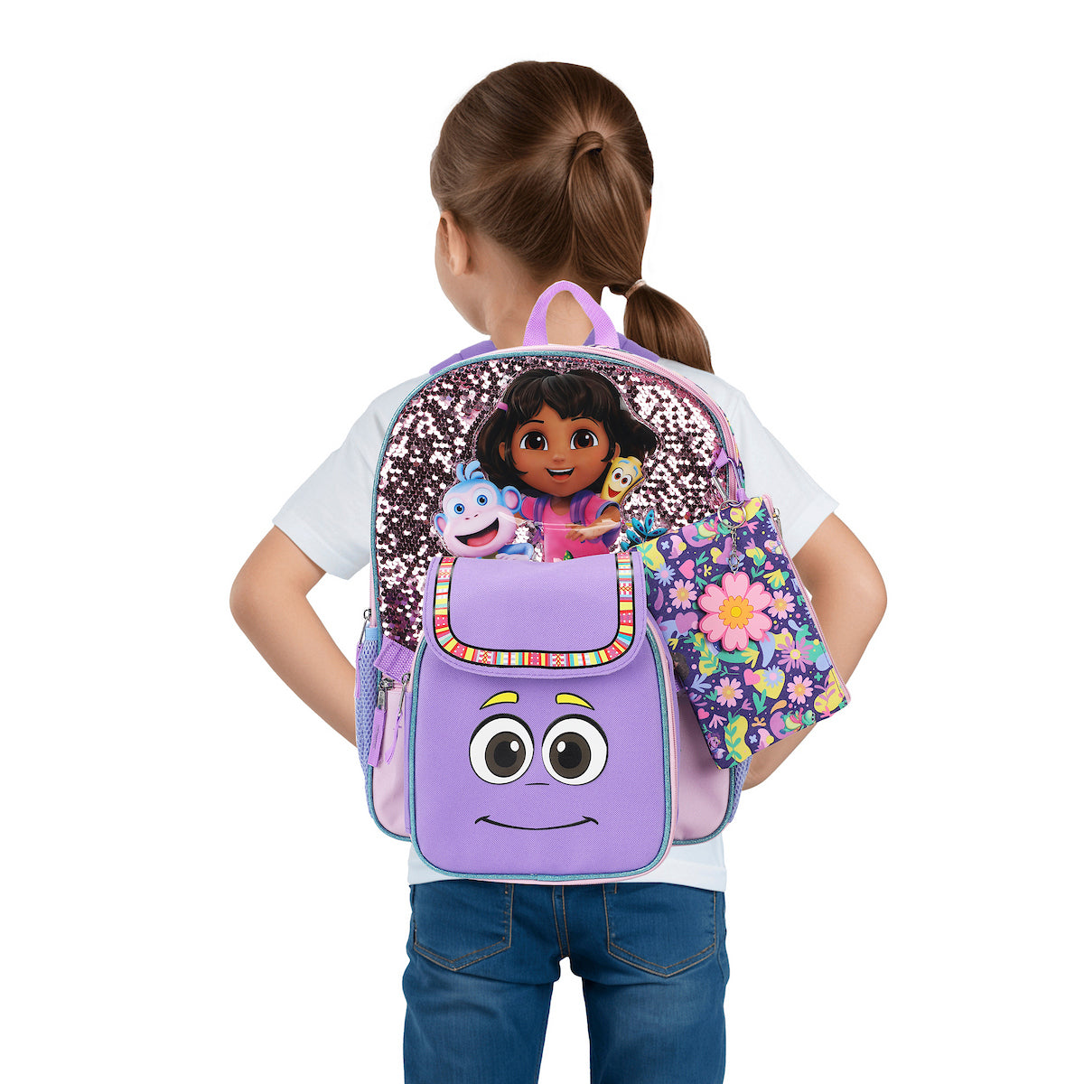 Dora the Explorer Animated 5-Piece 16” Backpack And Lunch Set For School & Travel