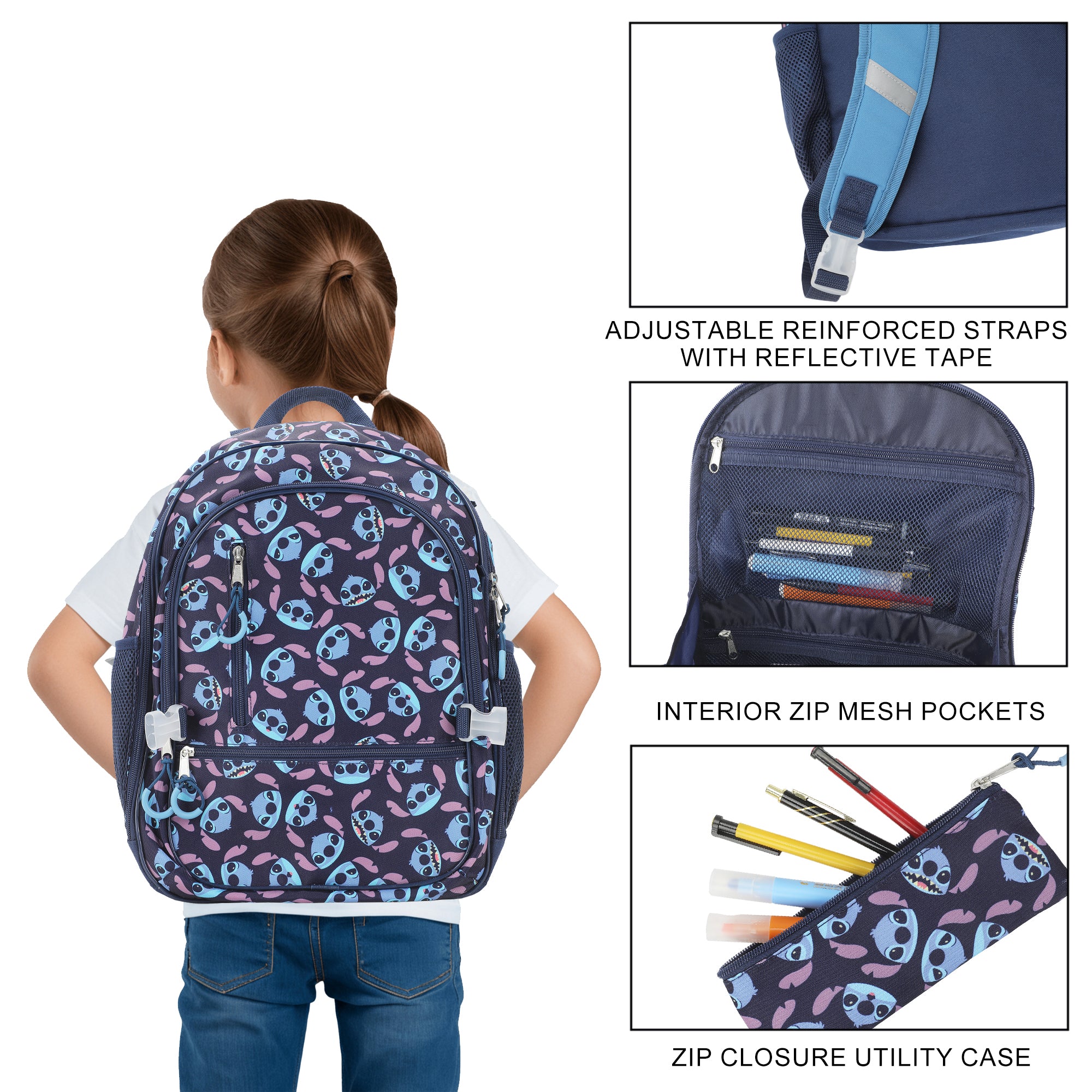 Disney's Stitch 16" Adaptive 4-Piece Backpack & Lunch Box Combo Set