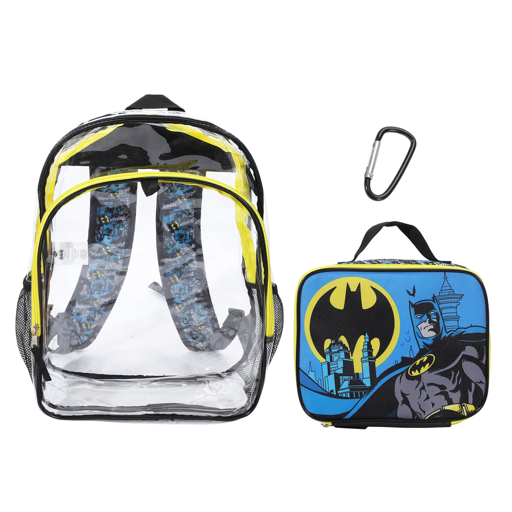 Batman 2-Piece 16" Kids Clear Backpack & Lunch Box Set For School And Travel