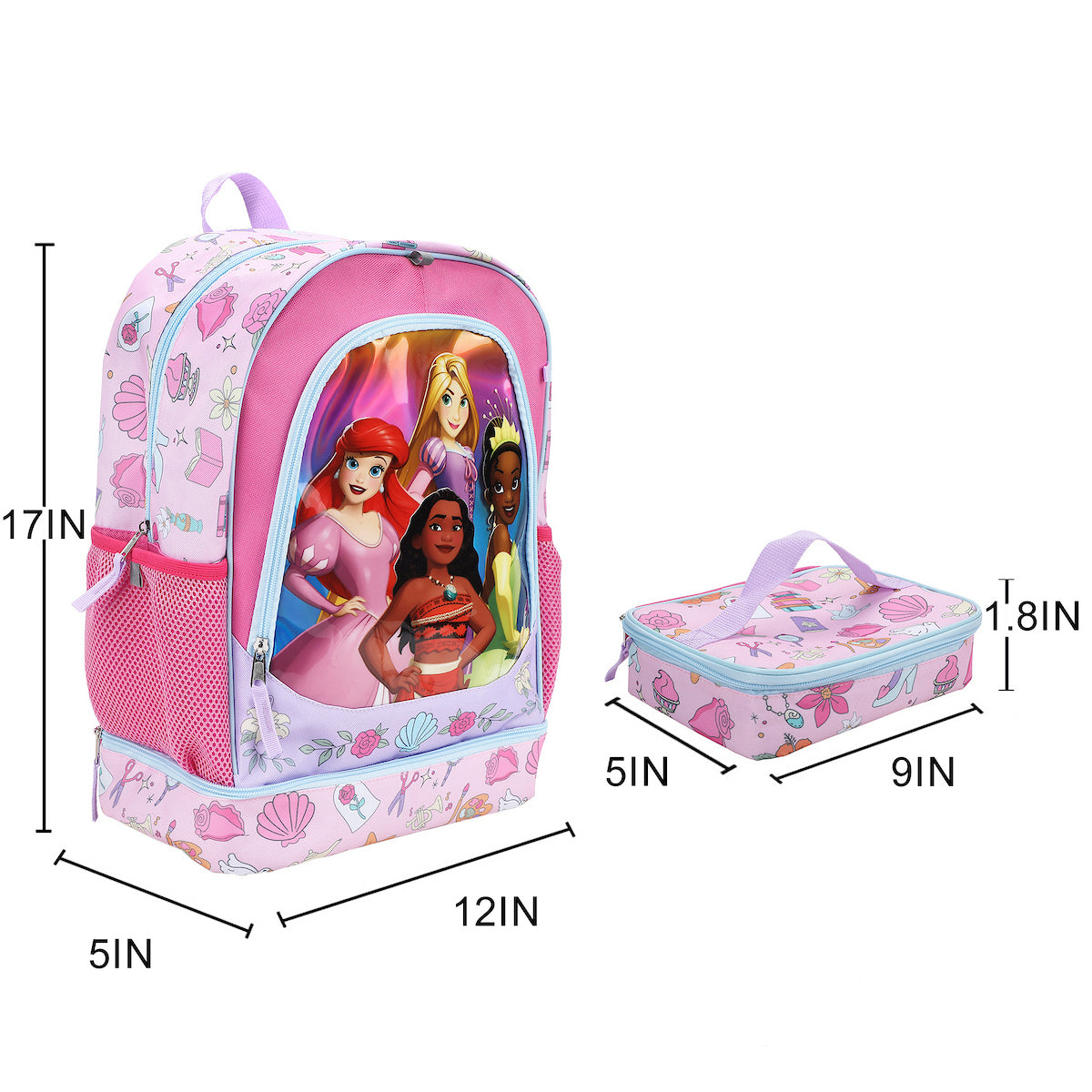 Disney Princess Favorite Characters 5-Piece 17” Backpack And Lunch Set For School & Travel