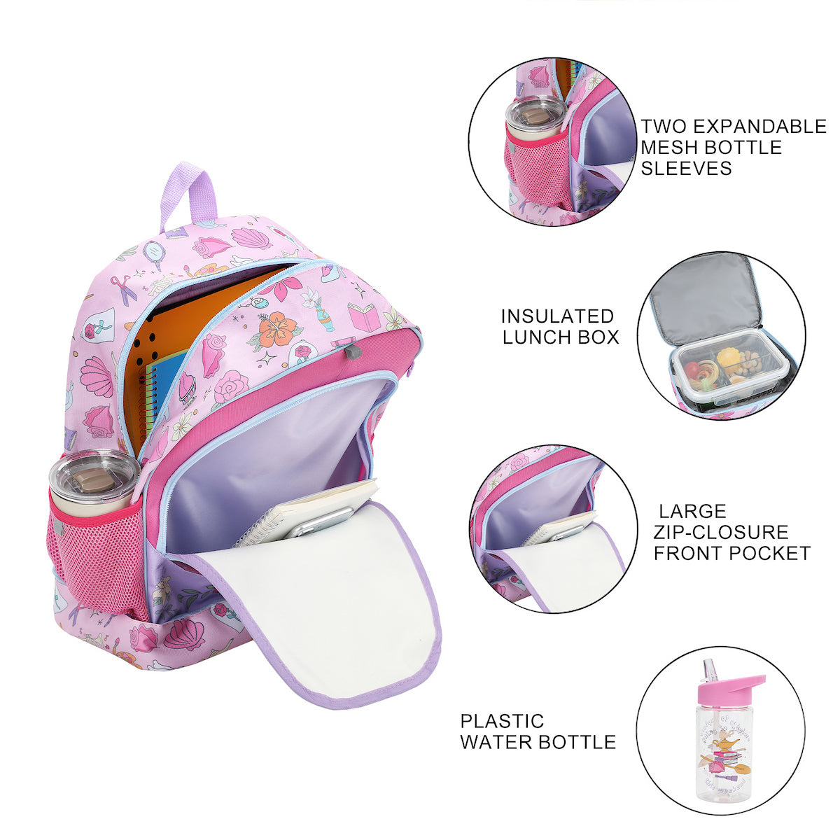 Disney Princess Favorite Characters 5-Piece 17” Backpack And Lunch Set For School & Travel