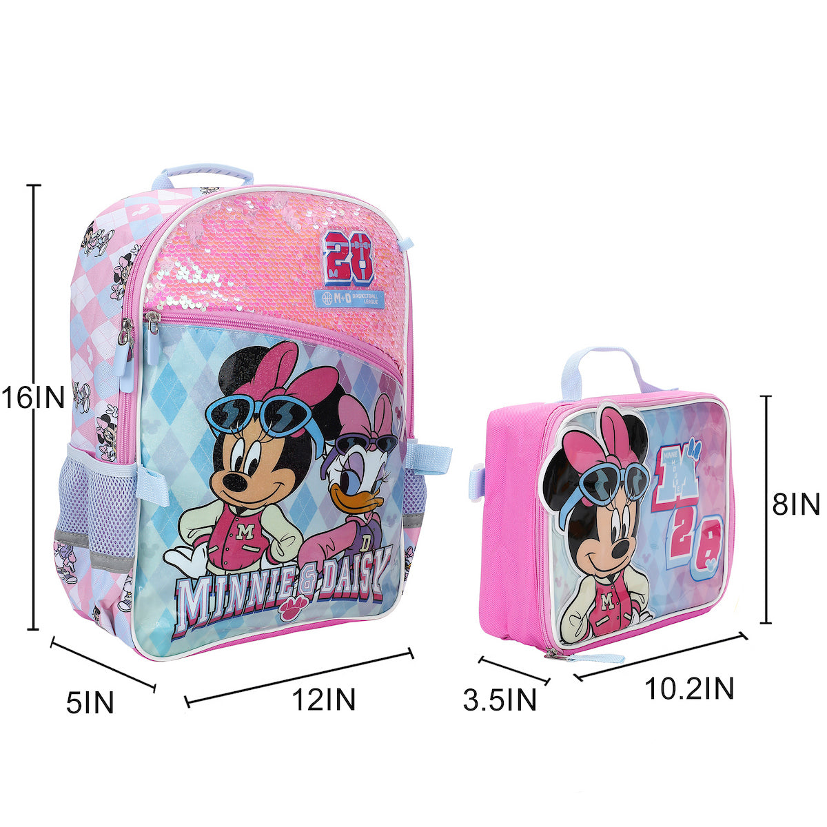 Minnie Mouse M 28 Classic 5-Piece 16” Backpack And Lunch Set For School & Travel
