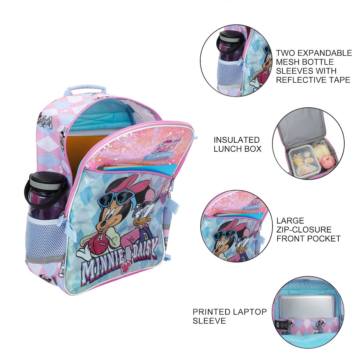 Minnie Mouse M 28 Classic 5-Piece 16” Backpack And Lunch Set For School & Travel