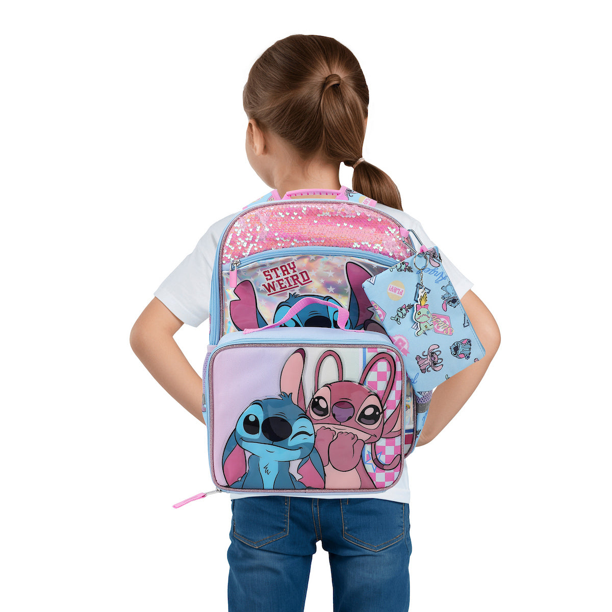 Lilo & Stitch With Angel 5-Piece 16” Backpack And Lunch Set For School & Travel
