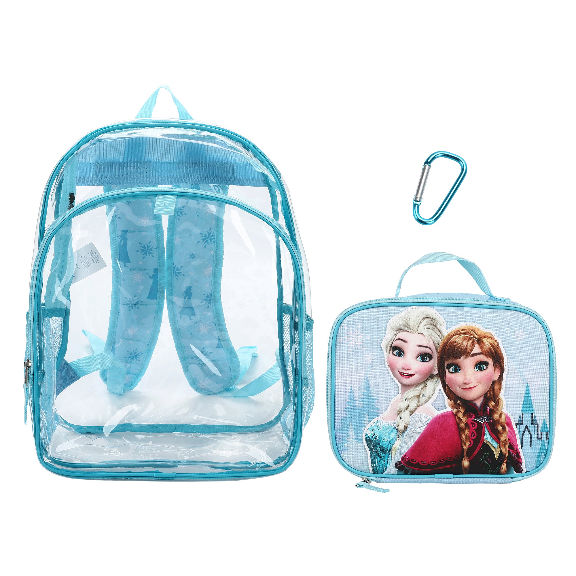 Disney Frozen Elsa and Anna 2-Piece 16" Kids Clear Backpack & Lunch Box Set For School And Travel