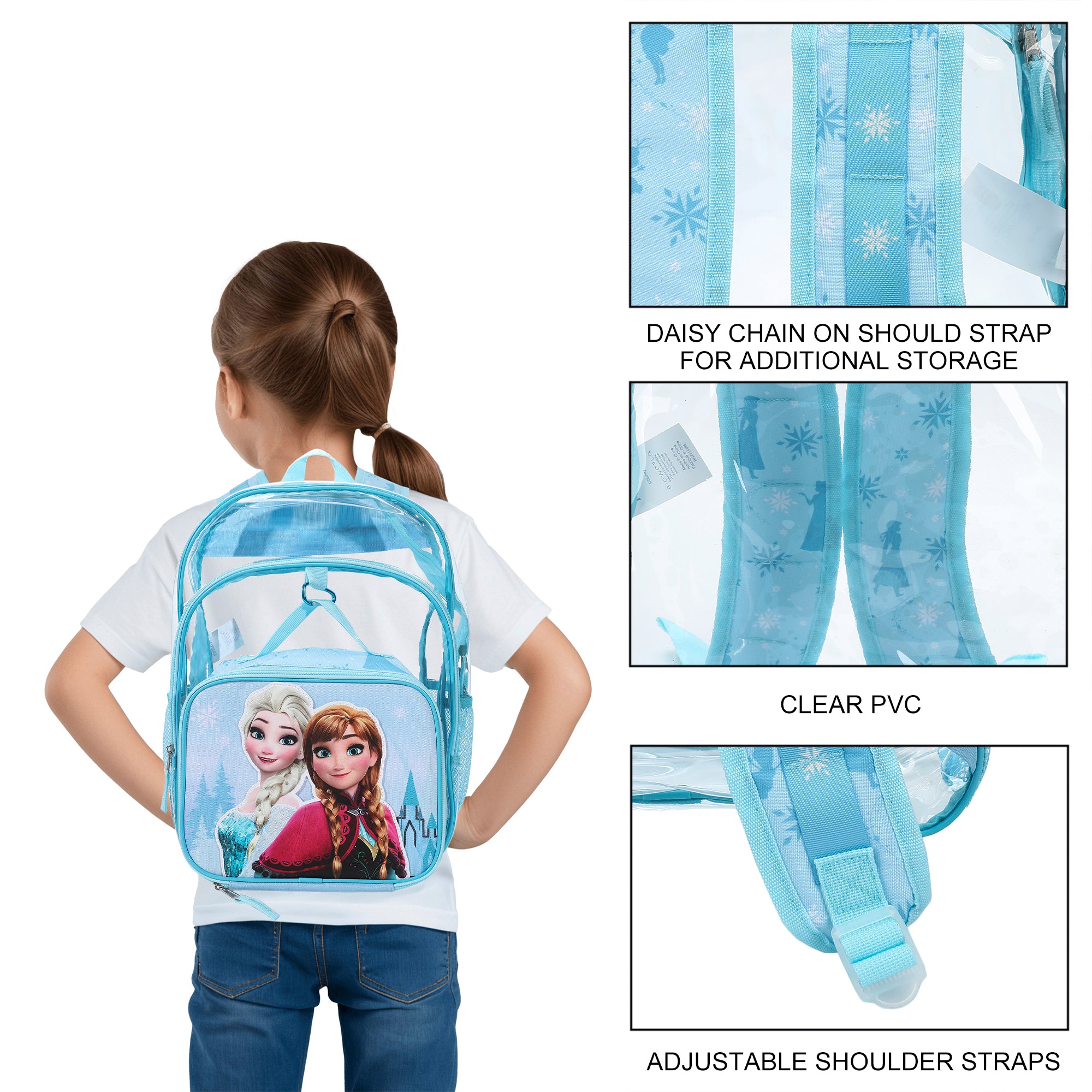 Disney Frozen Elsa and Anna 2-Piece 16" Kids Clear Backpack & Lunch Box Set For School And Travel