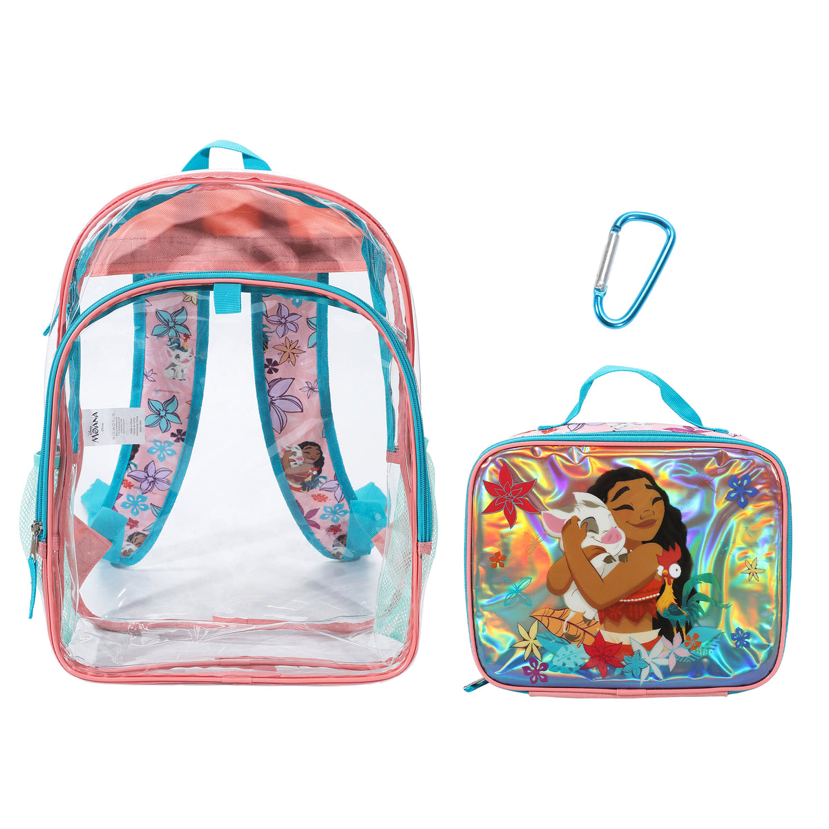 Disney Moana and Pua 2-Piece 16" Kids Clear Backpack & Lunch Box Set For School And Travel