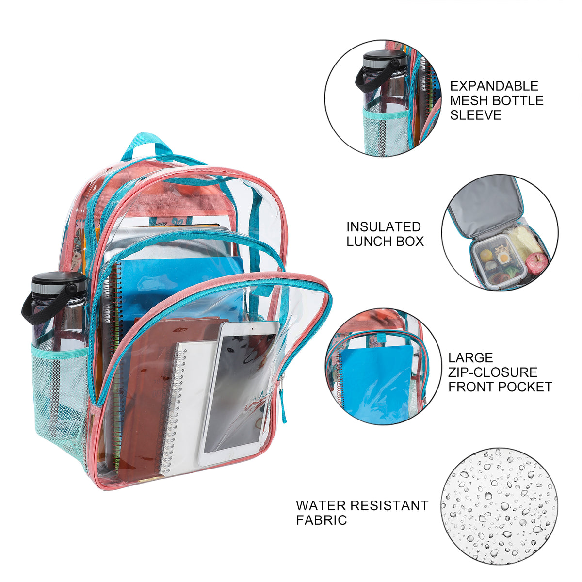 Disney Moana and Pua 2-Piece 16" Kids Clear Backpack & Lunch Box Set For School And Travel