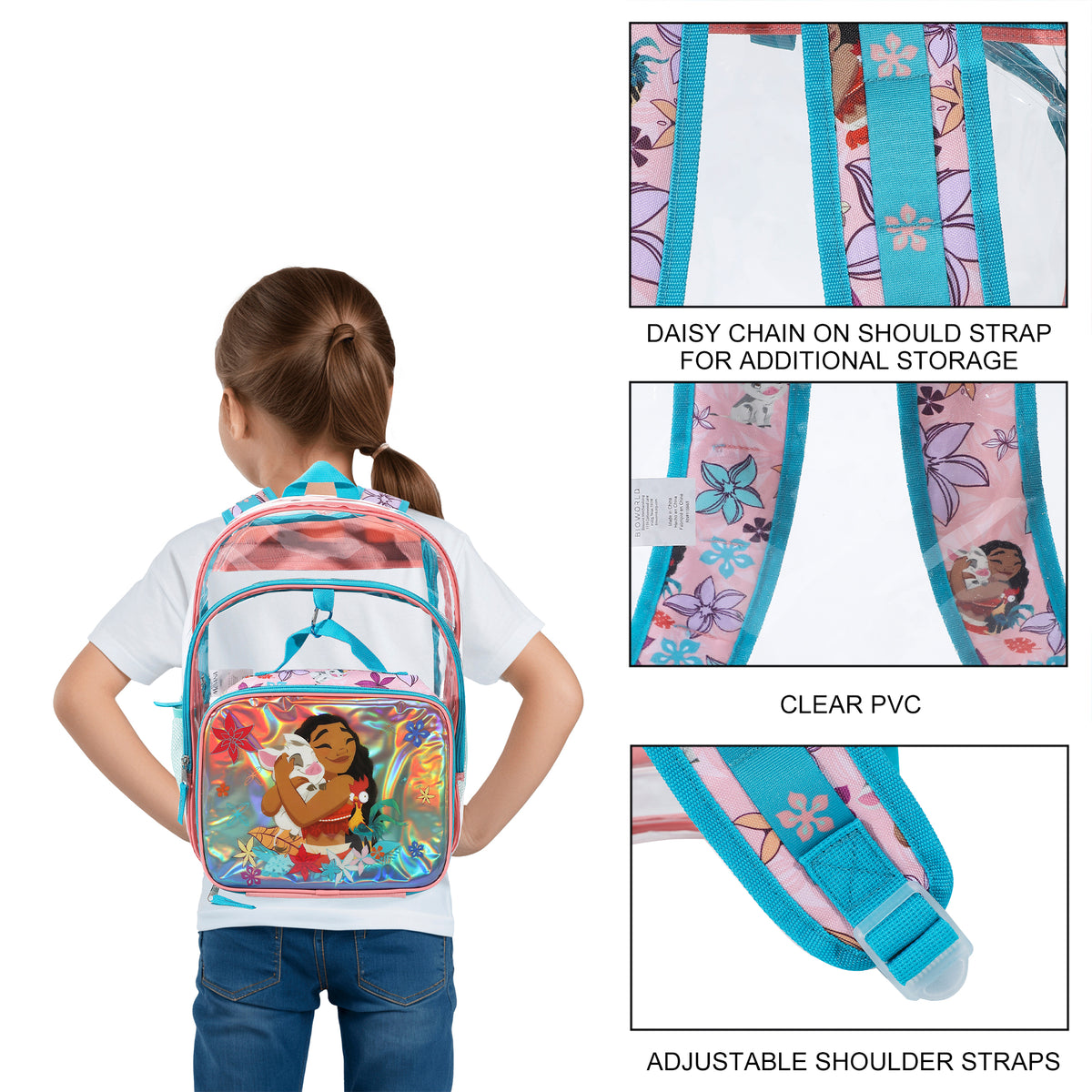 Disney Moana and Pua 2-Piece 16" Kids Clear Backpack & Lunch Box Set For School And Travel