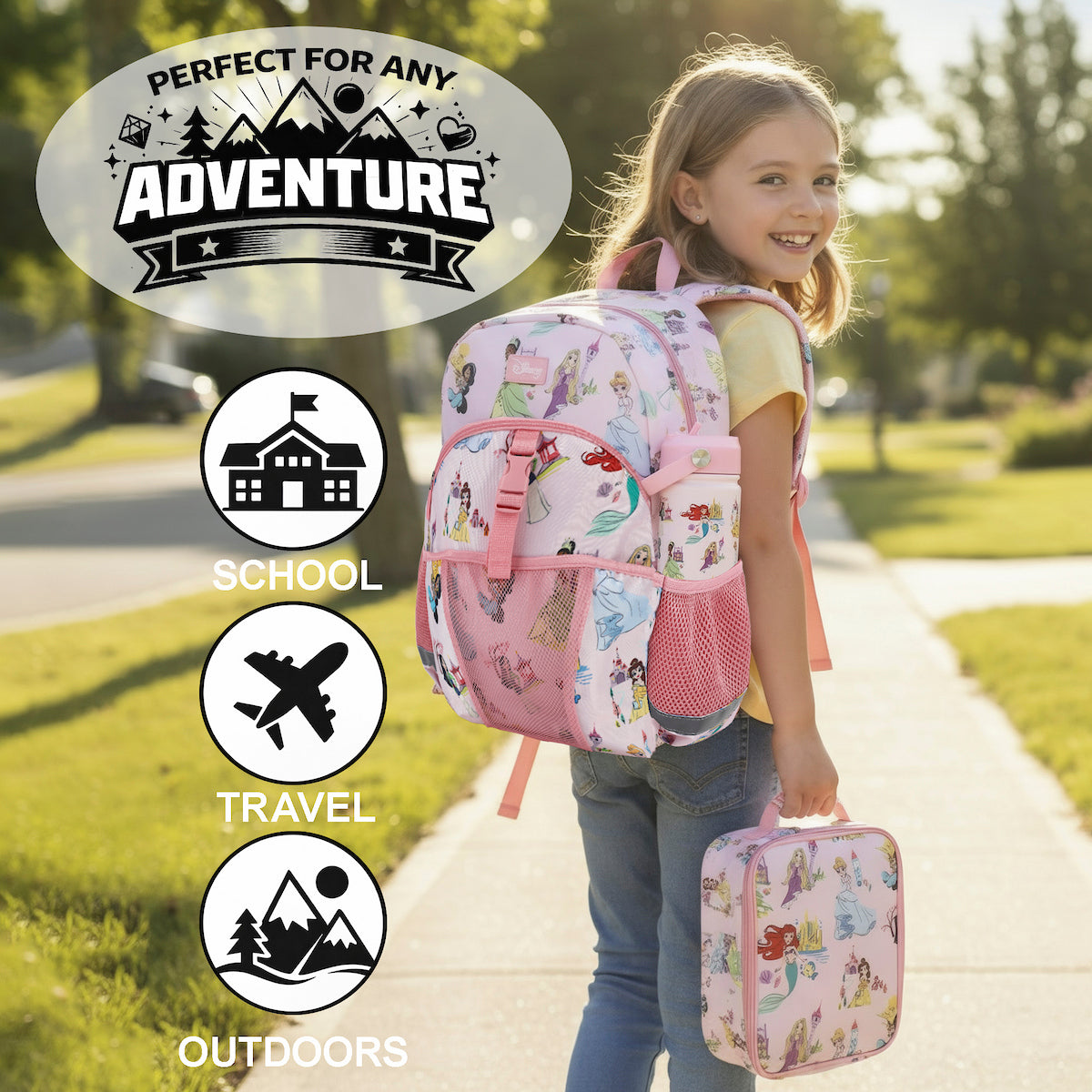 Disney Princess All-Over Character Print Pink 16” Backpack With Lunchbox Set
