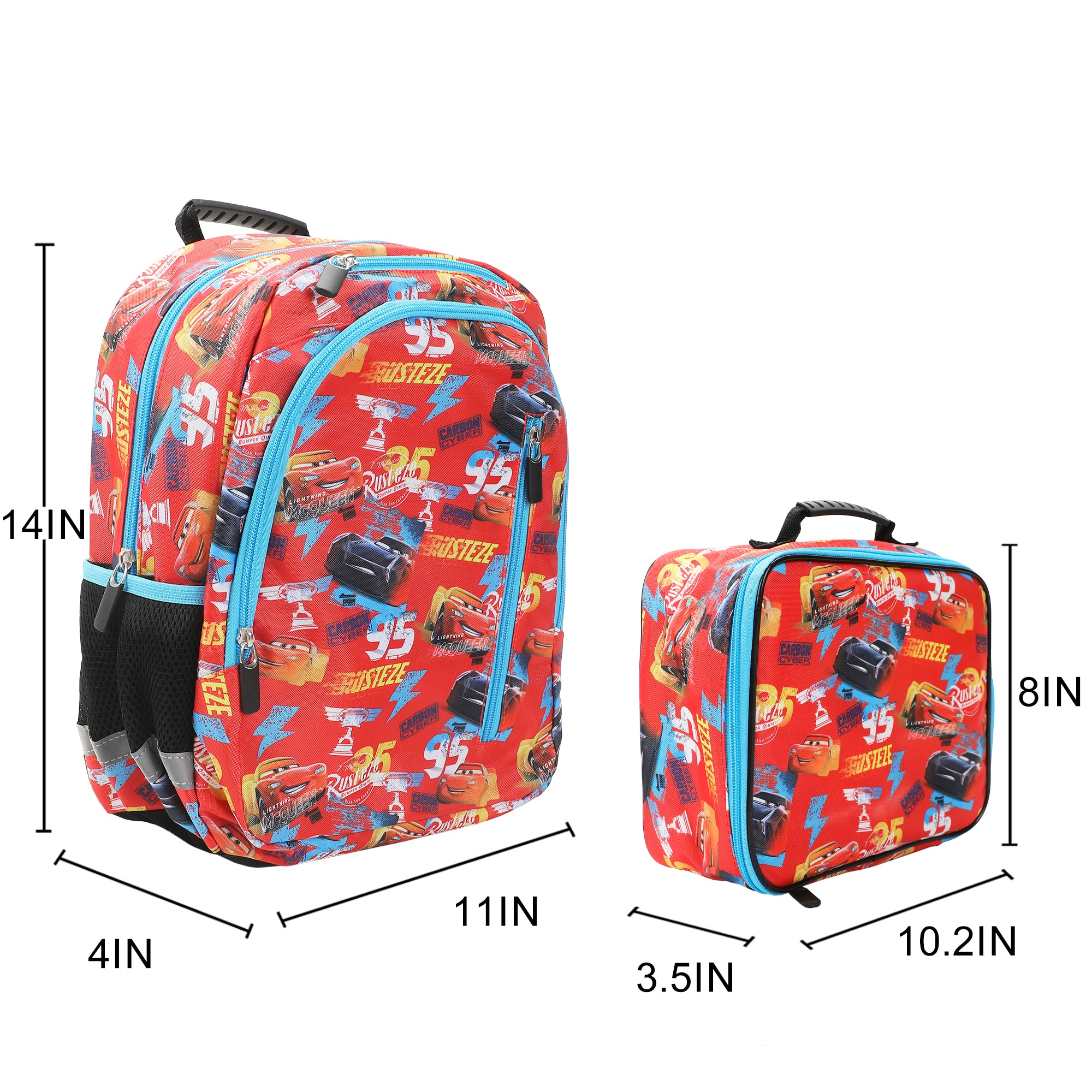 Disney Pixar Cars Characters All-Over Print 14" Toddler Backpack & Lunch Kit Value Set for Boys