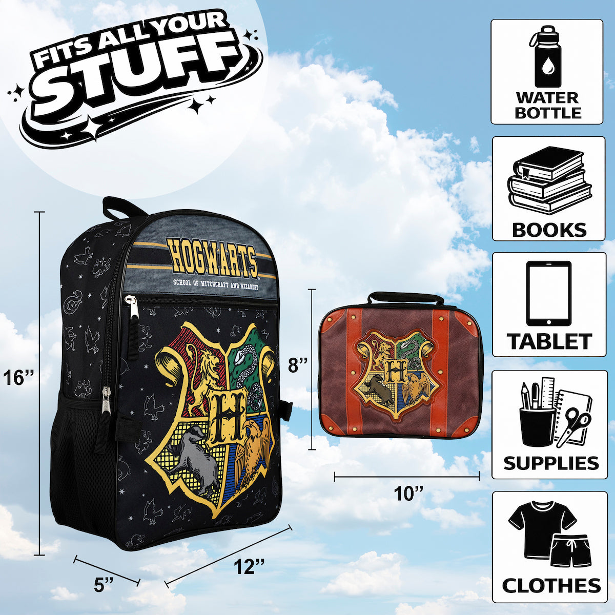 Harry Potter Hogwarts Kids 2-Pc 16-Inch Backpack With Trunk-Inspired Lunch Kit