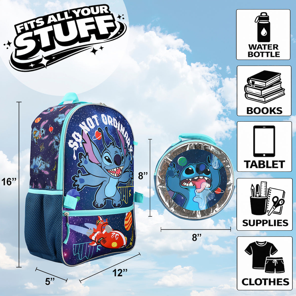 Disney Lilo & Stitch So Not Ordinary 5-Piece Backpack Set for school