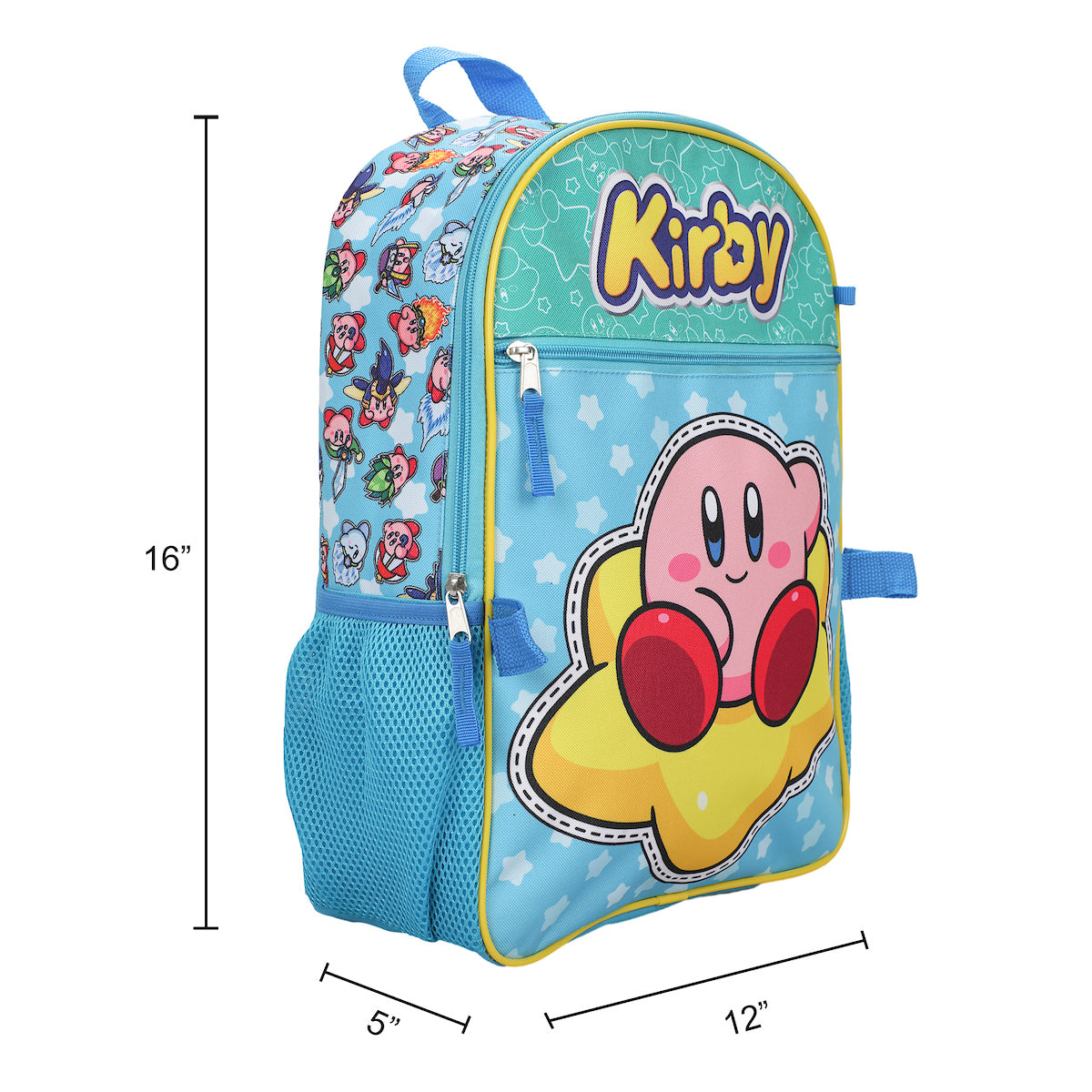Kirby 5-Piece Set: 16 Backpack, Lunchbox, Utility Case, Rubber Keychain, and Carabiner