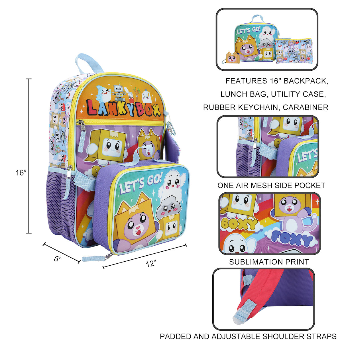 LankyBox 5-Piece 16" Backpack & Lunchbox Set