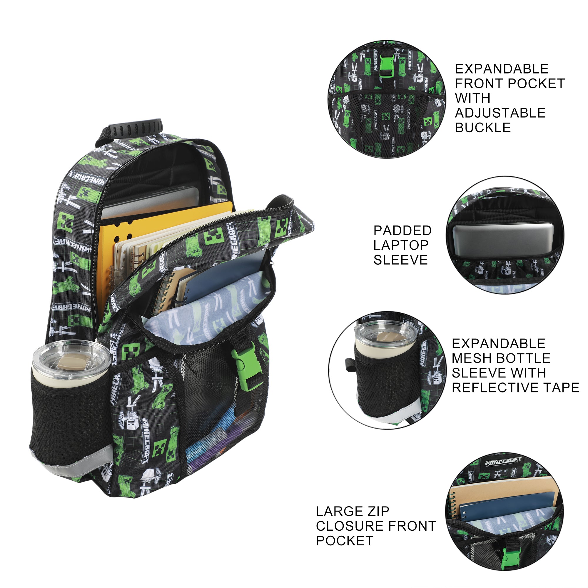 Minecraft Creepers 2-Piece 16" Premium Backpack & Lunch Kit Set For School And Travel