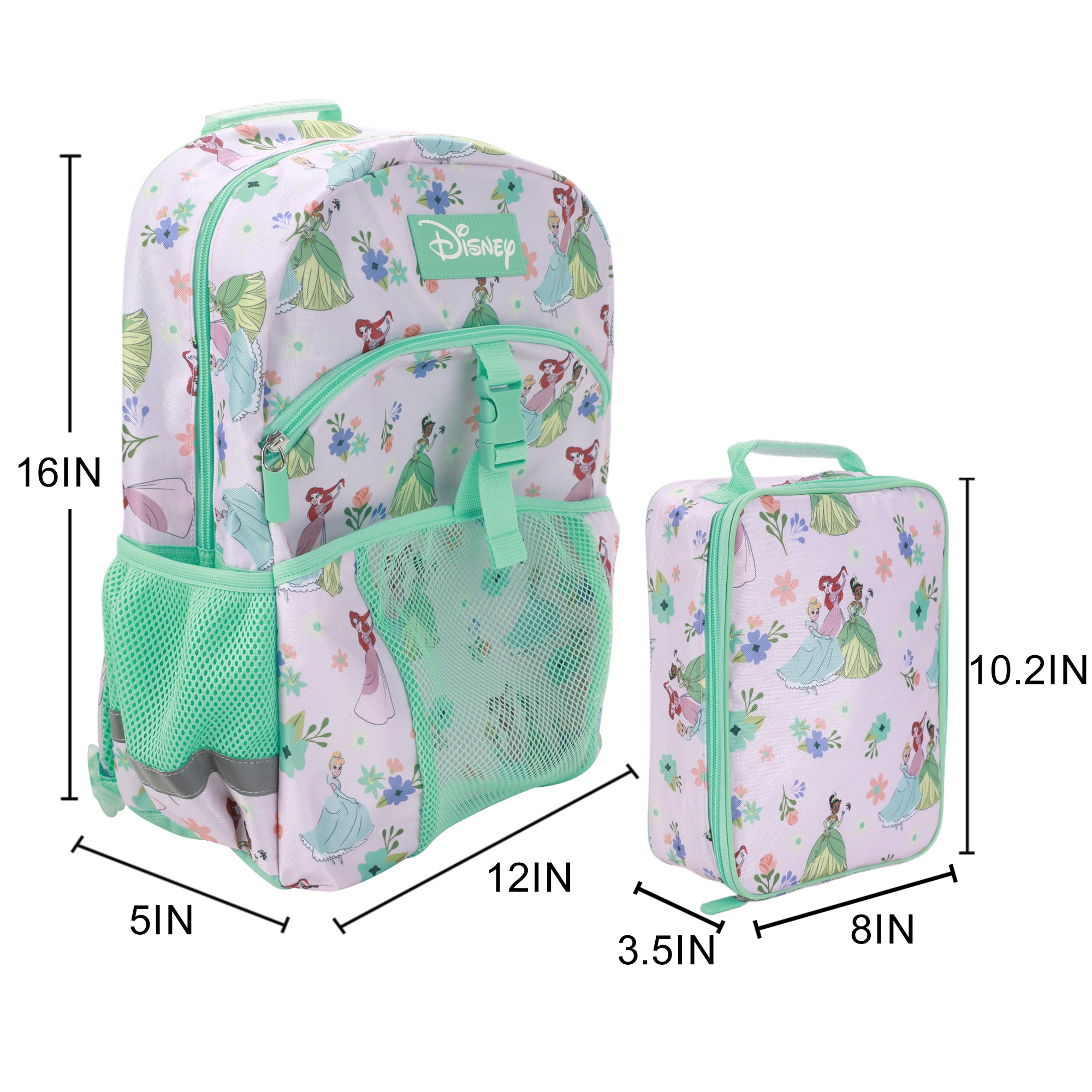 Disney Princesses 2-Piece 16" Premium Backpack & Lunch Kit Set For School And Travel