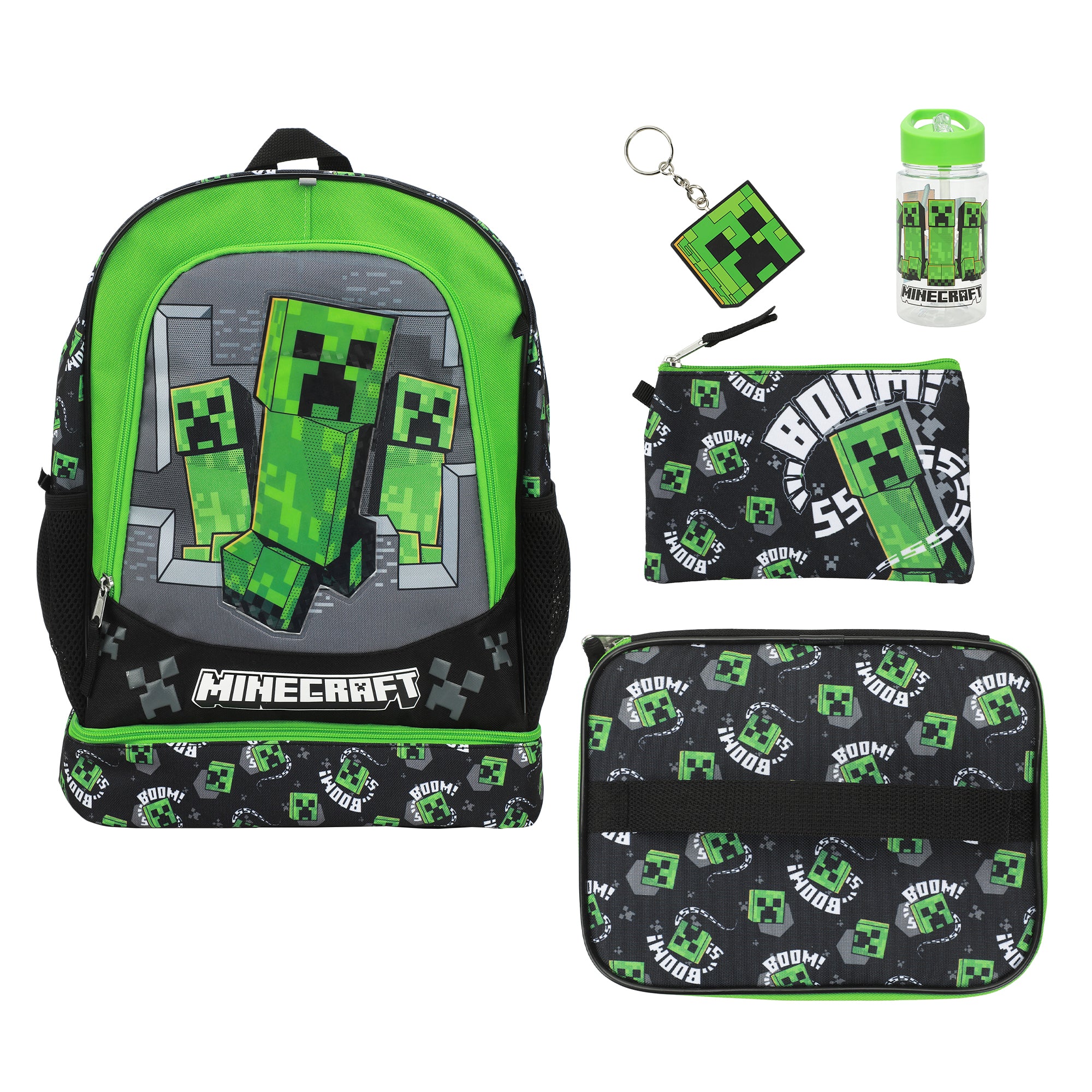 Minecraft Creepers 5-Piece 16" Backpack Set For School & Travel