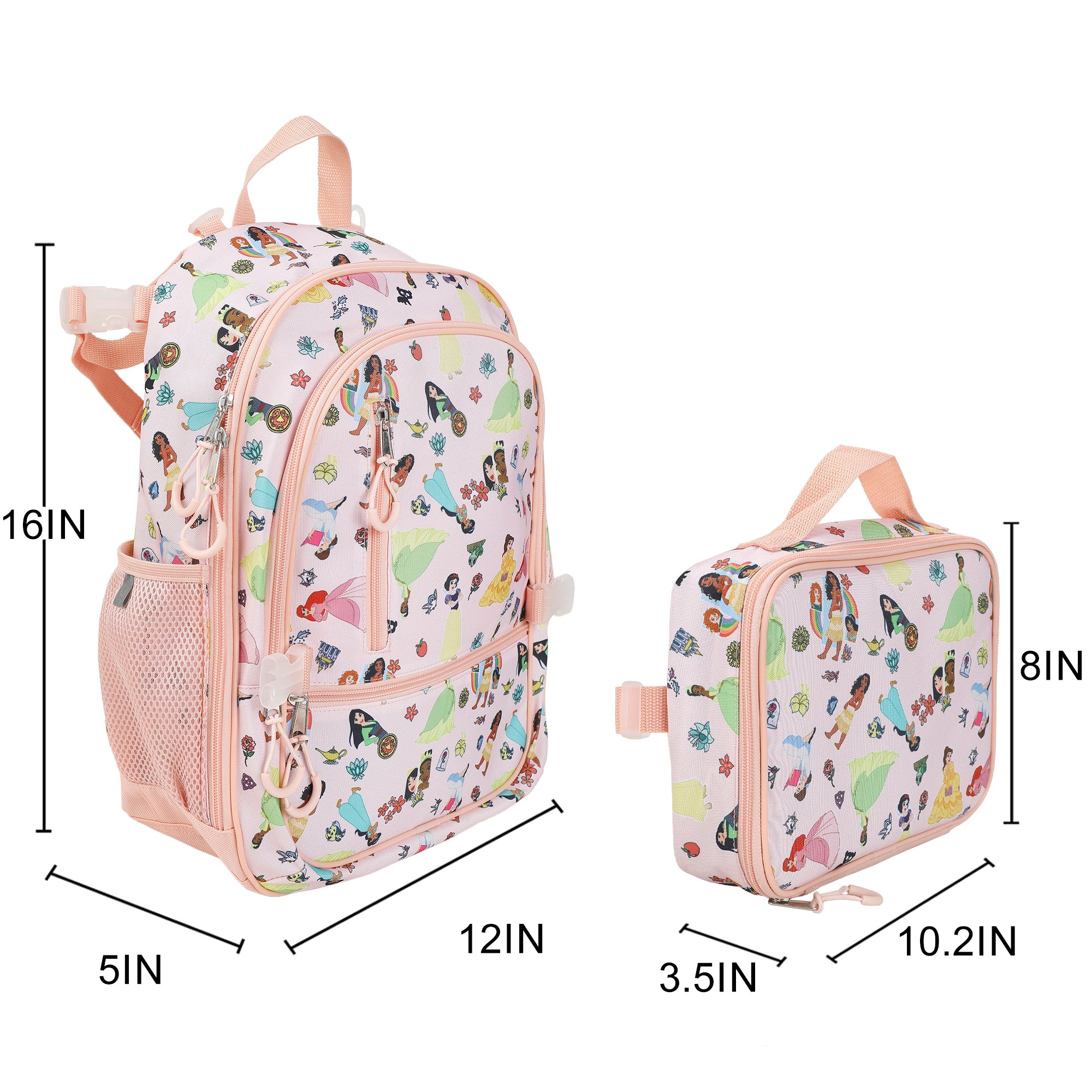 Disney Princesses 4-Piece 16" kids girls Adaptive Backpack & Lunch Box Combo Set