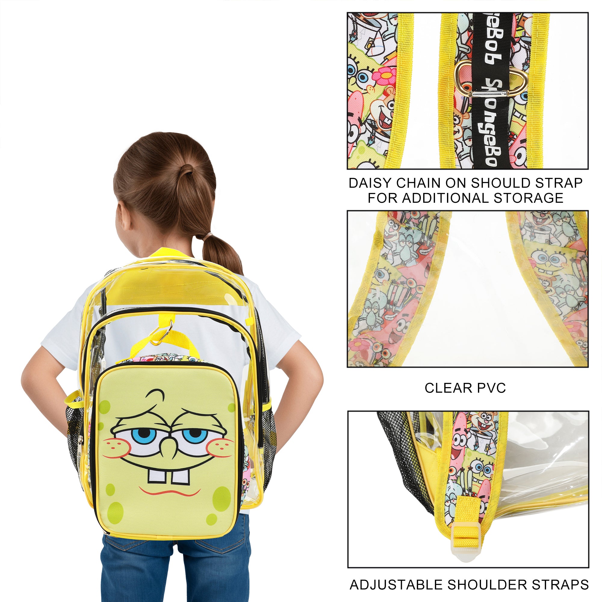 Spongebob Squarepants Character Print 16" Clear Backpack & Lunch Kit Value Set