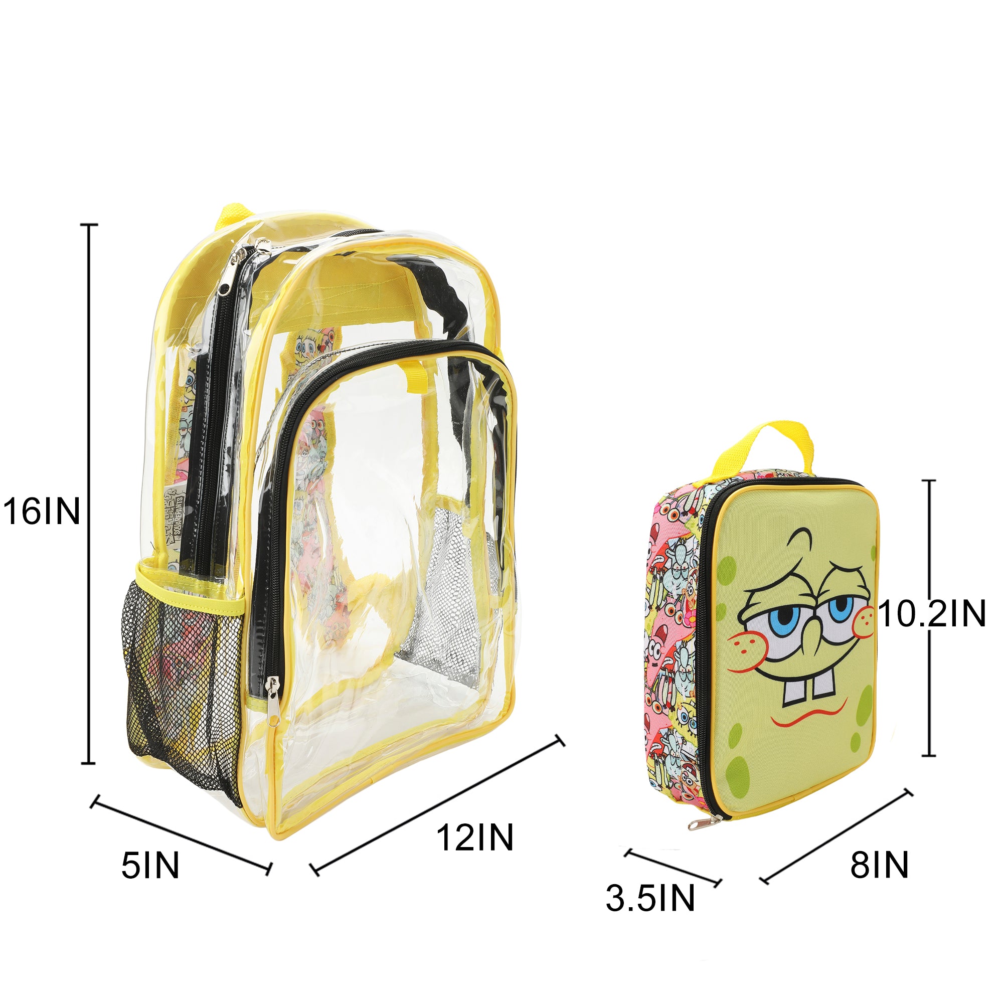 Spongebob Squarepants Character Print 16" Clear Backpack & Lunch Kit Value Set