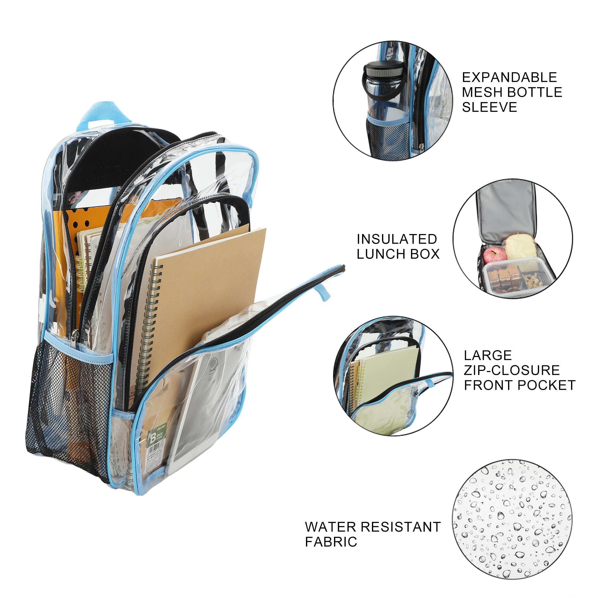 Lanky Box Character Grid 16" Clear Backpack & Lunch Kit Value Set for Boys