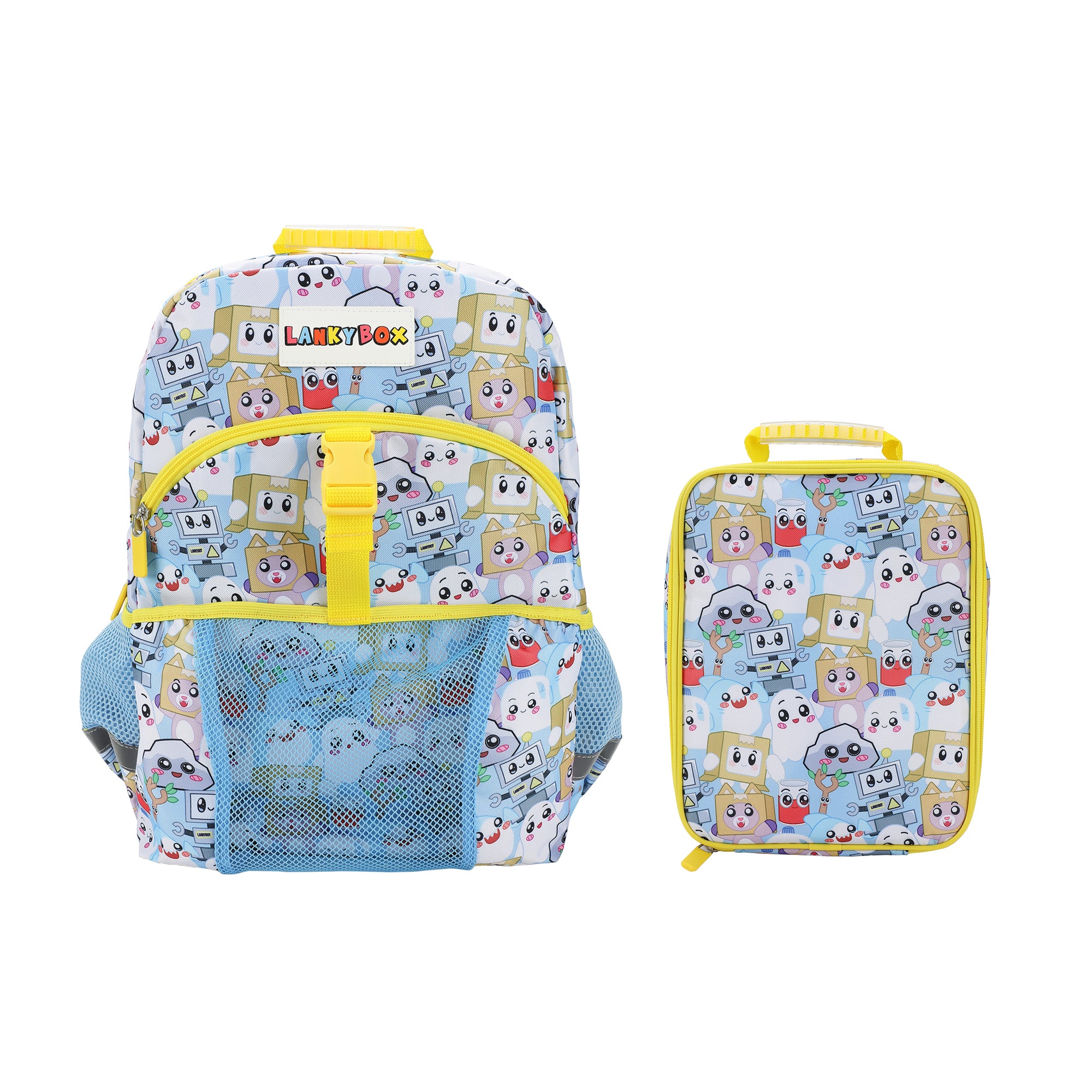 Lanky Box Character Collage 2-Piece 16" Premium Backpack & Lunch Box Set For boys School And Travel