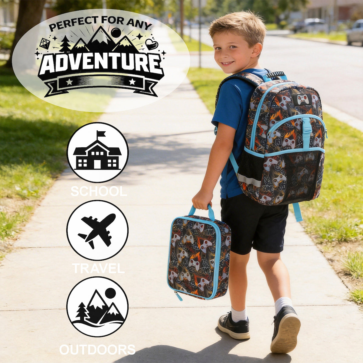 Video Game Controller All-Over Print 16" Premium Backpack & Lunch Kit Set for boys