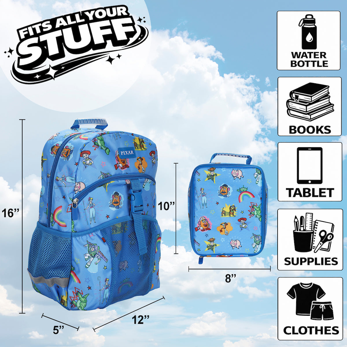 Toy Story Favorite Characters 2-Piece 16" Kids Backpack & Lunch Box Set For School And Travel