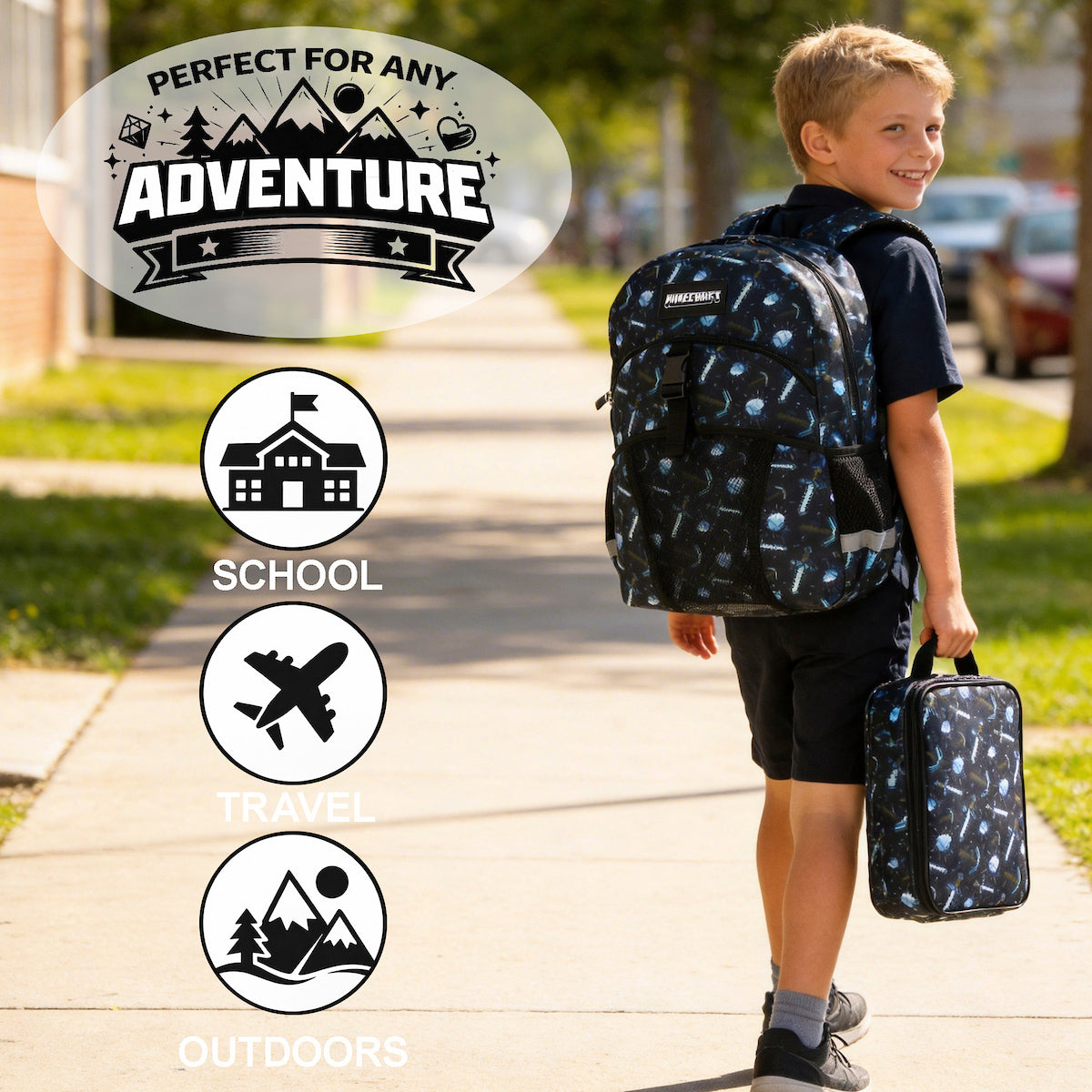 Minecraft 2-Piece 16" Kids Backpack & Lunch Box Set For School And Travel