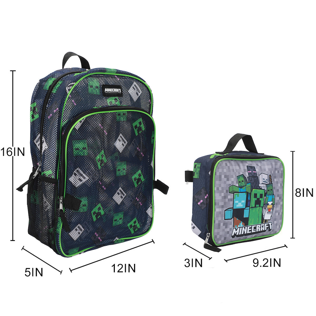 Minecraft Franchise Creepers 2-Piece 16" Kids Backpack & Lunch Box Set For School And Travel
