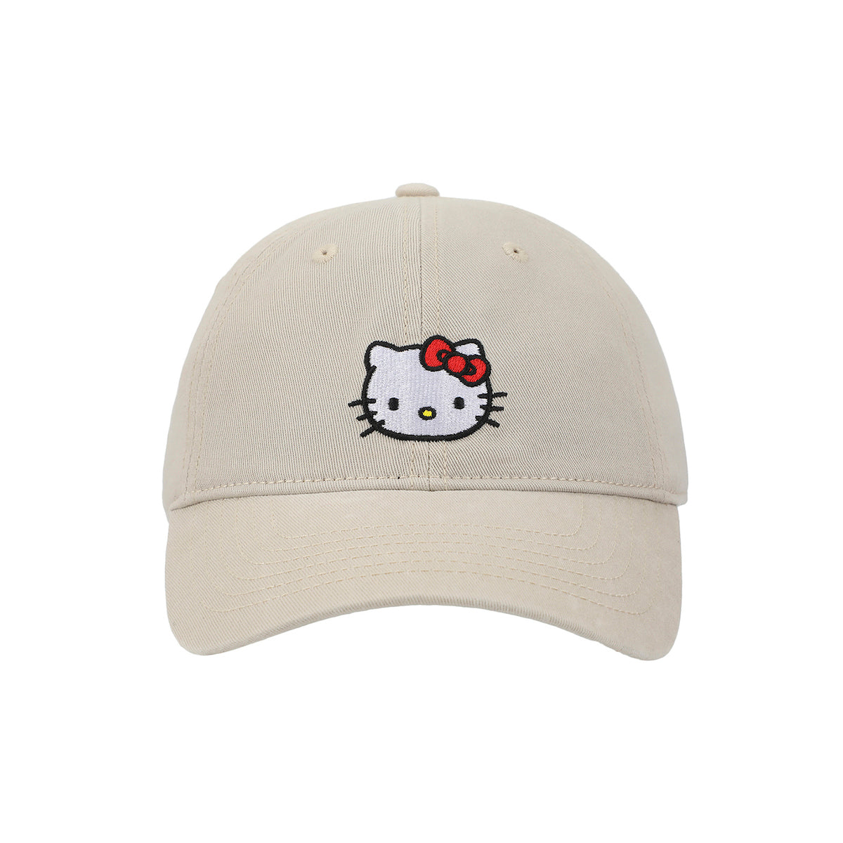 Hello Kitty Embroidered Character Beige Unstructured Baseball Cap