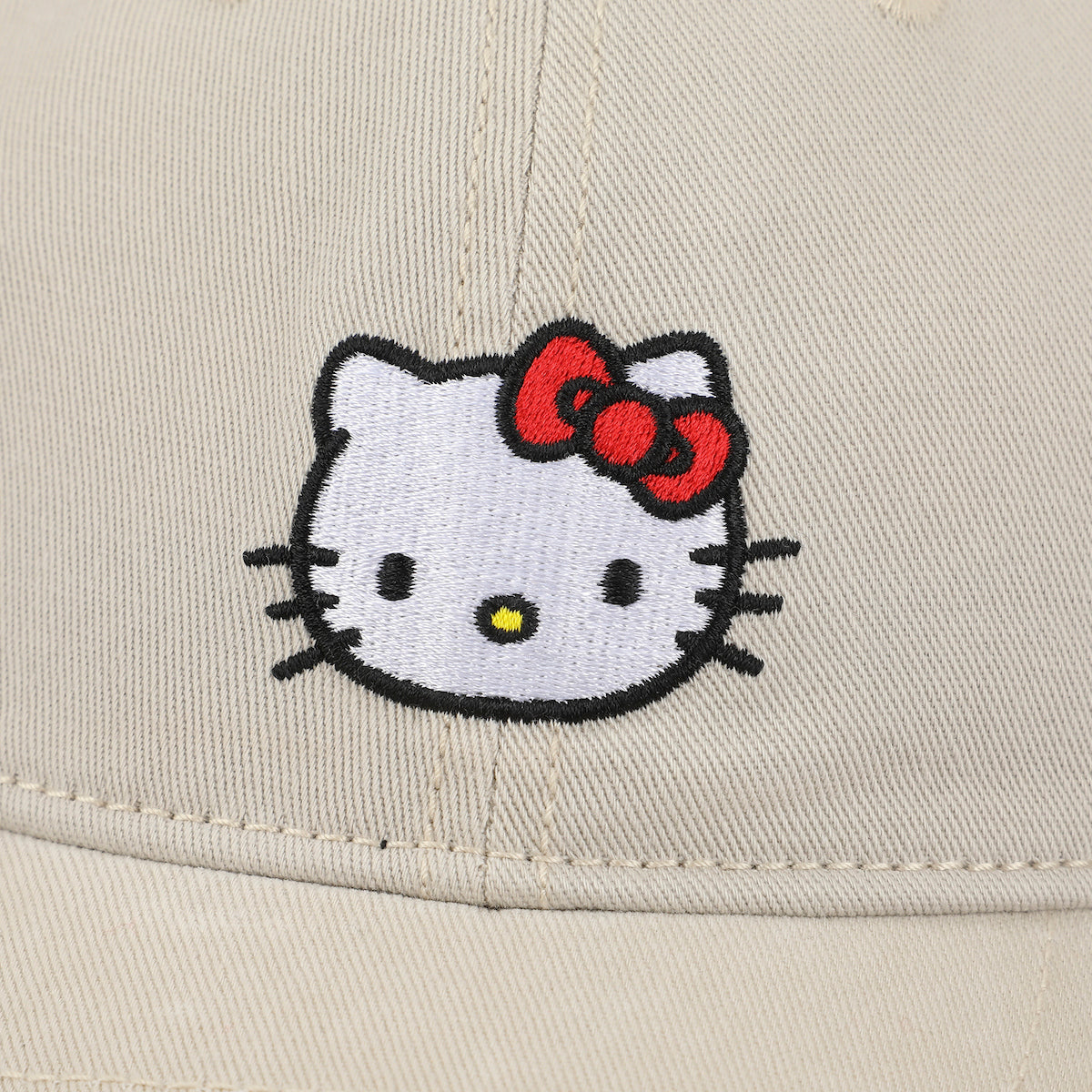 Hello Kitty Embroidered Character Beige Unstructured Baseball Cap