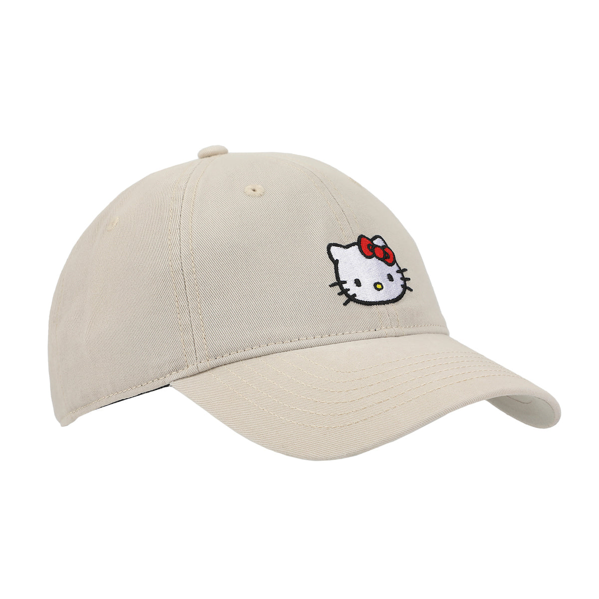 Hello Kitty Embroidered Character Beige Unstructured Baseball Cap