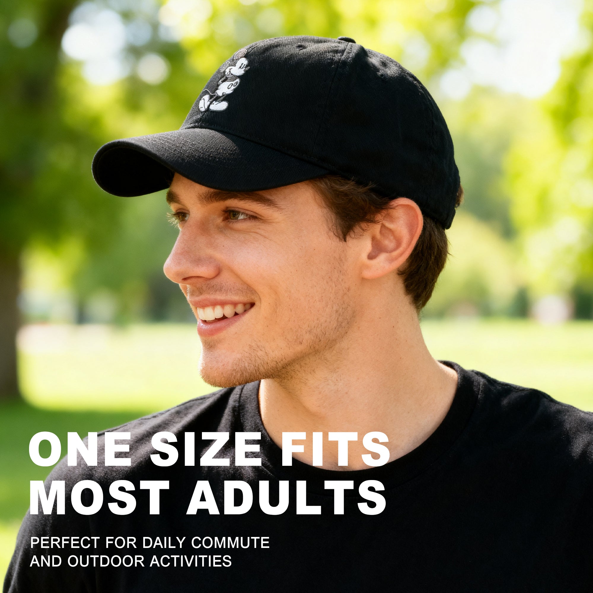 Disney Mickey Mouse Black & White Character Art Black Unstructured Baseball Cap