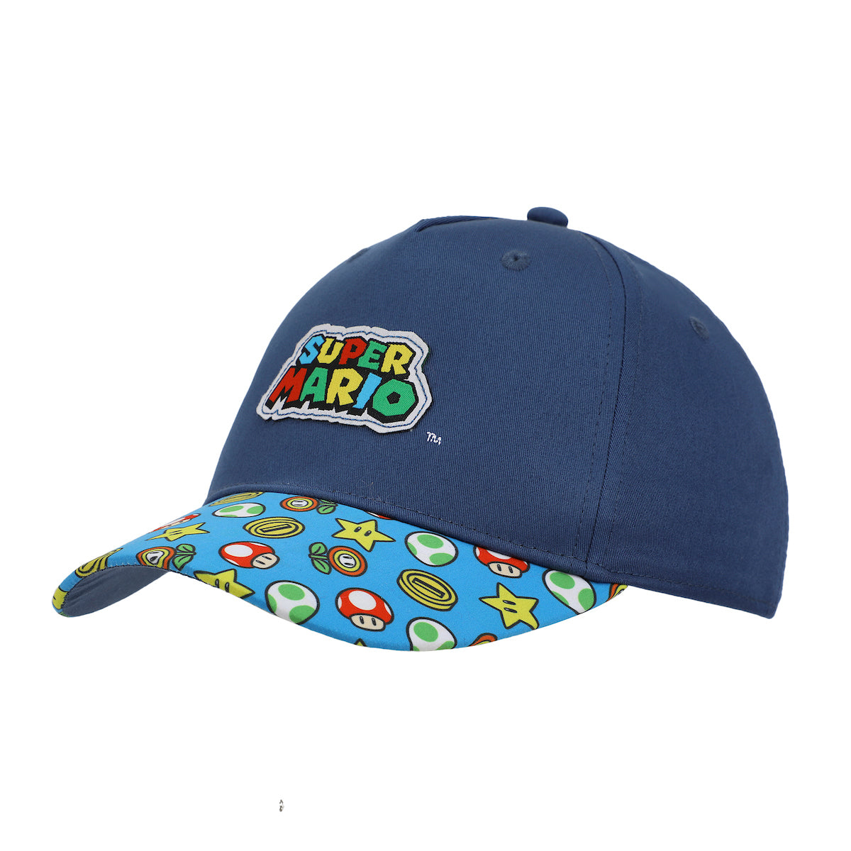 Super Mario Bros Logo & Power-Ups Youth Blue Traditional Adjustable Hat